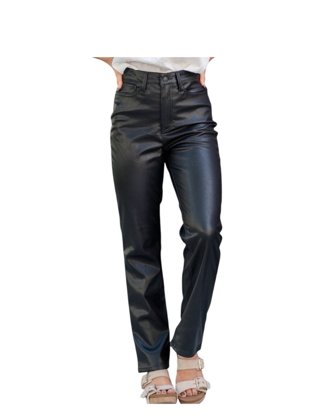 Judy Blue Classic High-Waist Black Faux Leather Straight Jeans NWT